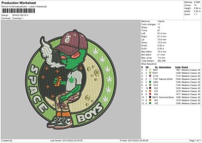 Space B Embroidery file 6 sizes