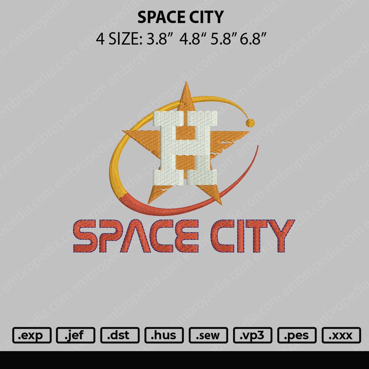 Space City Embroidery File 4 sizes