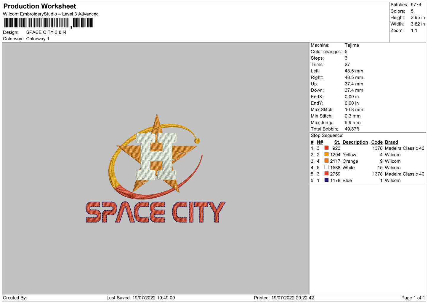 Space City Embroidery File 4 sizes