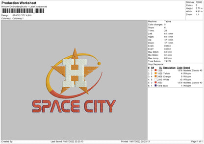 Space City Embroidery File 4 sizes