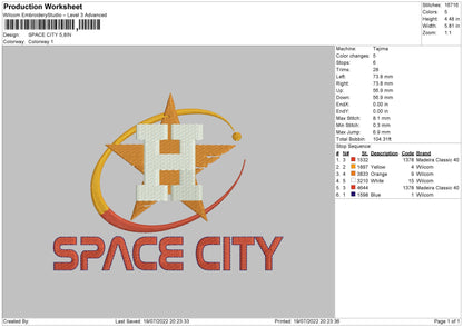 Space City Embroidery File 4 sizes