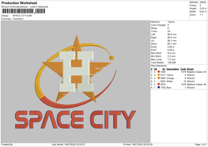 Space City Embroidery File 4 sizes