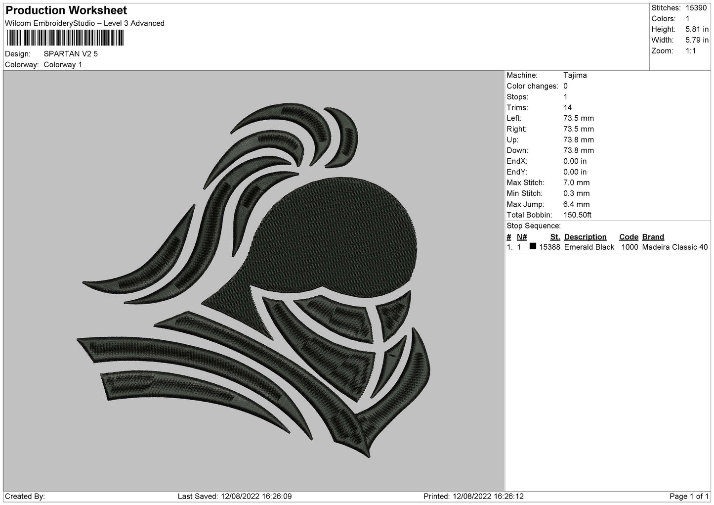 Spartan V2 Embroidery File 4 sizes