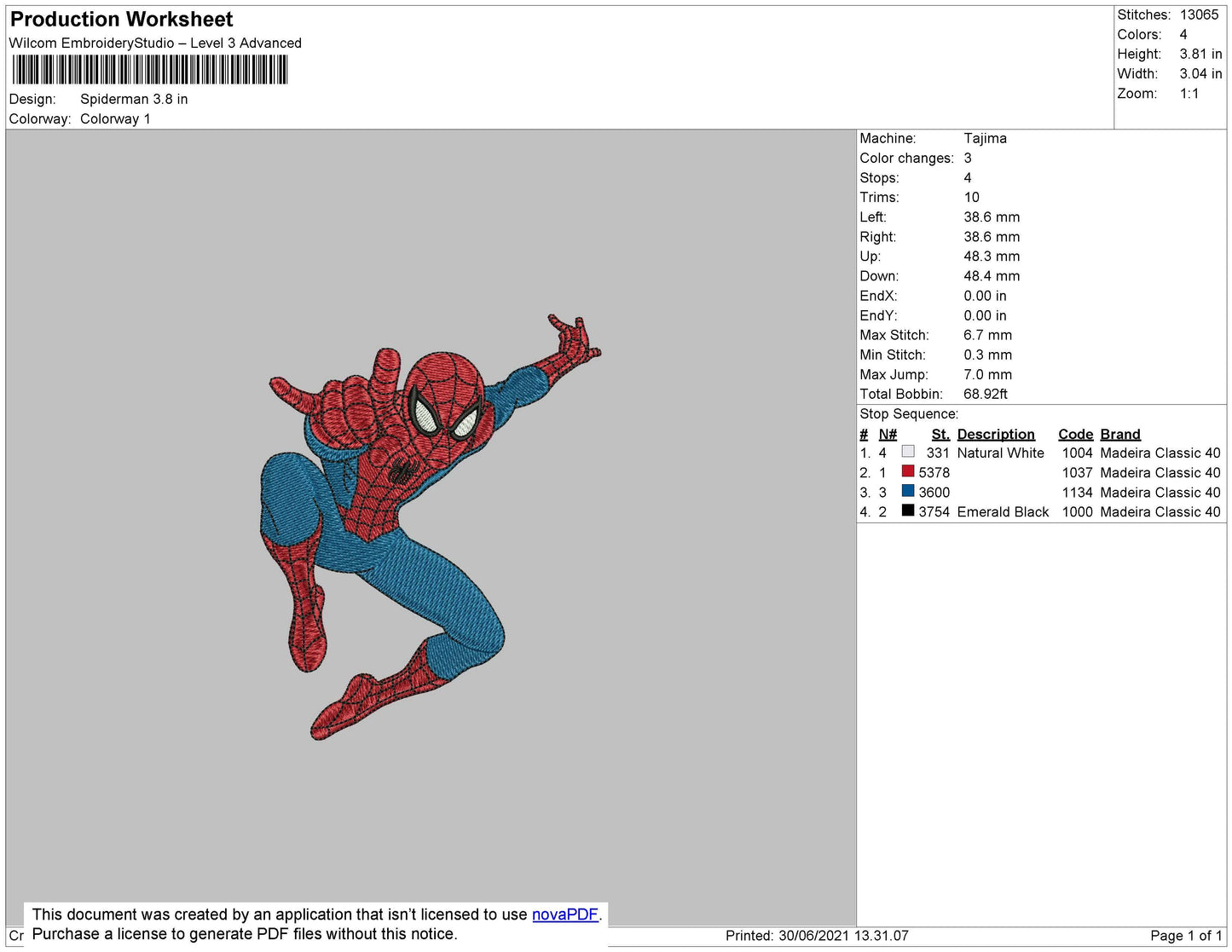 Spiderman Embroidery File 4 size