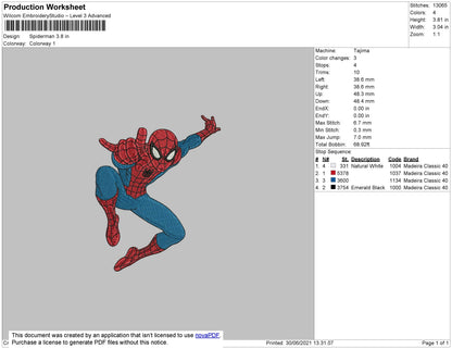 Spiderman Embroidery File 4 size
