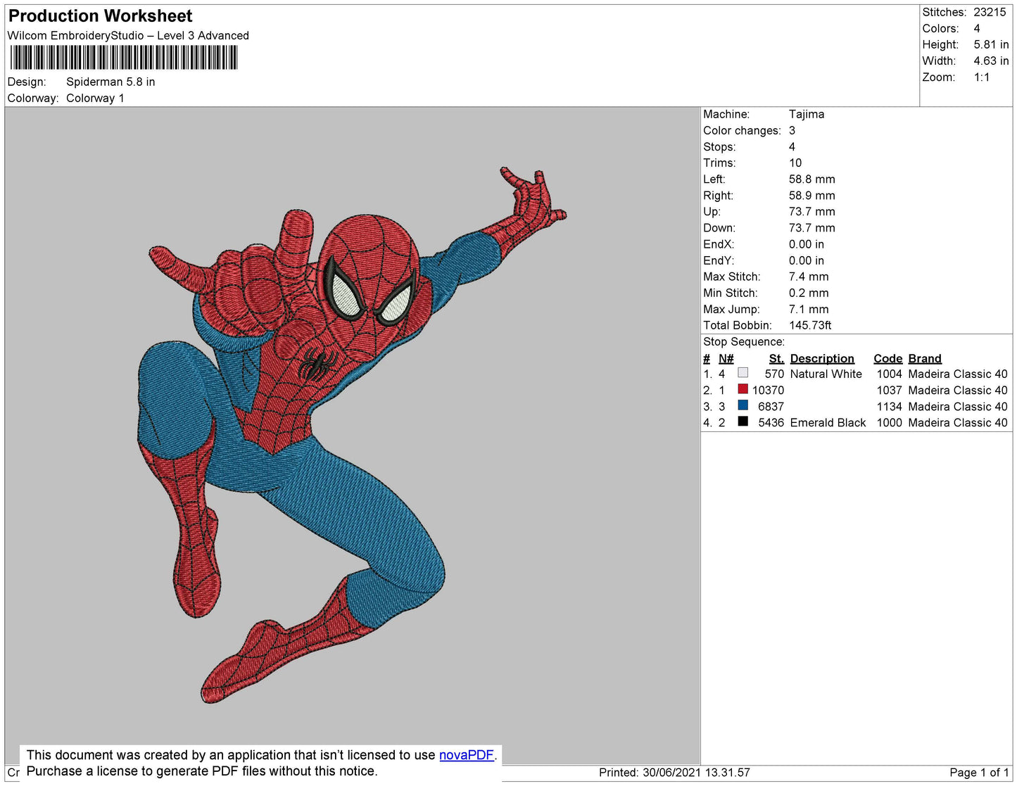 Spiderman Embroidery File 4 size