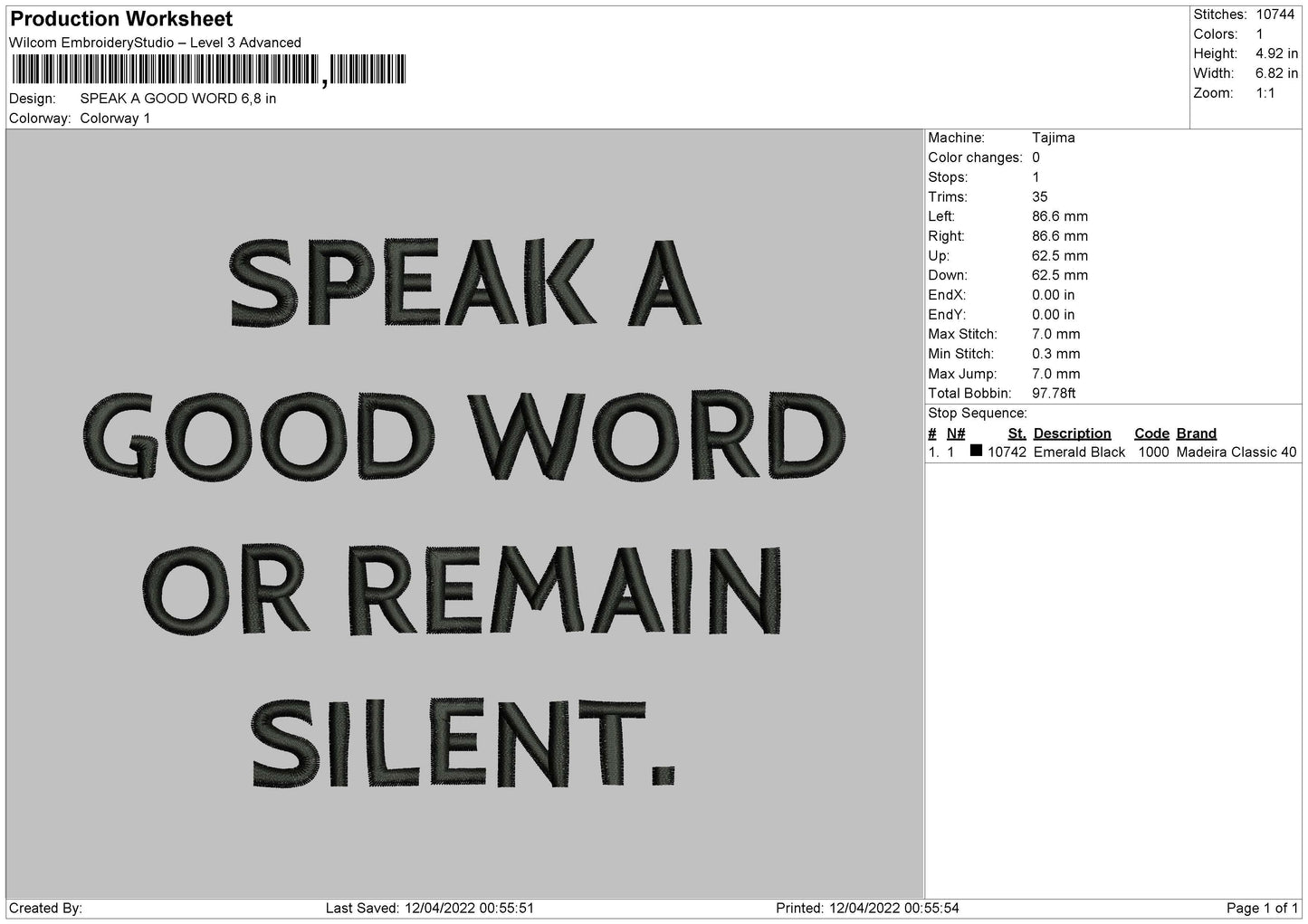 Speak A Good Word Embroidery File 4 size