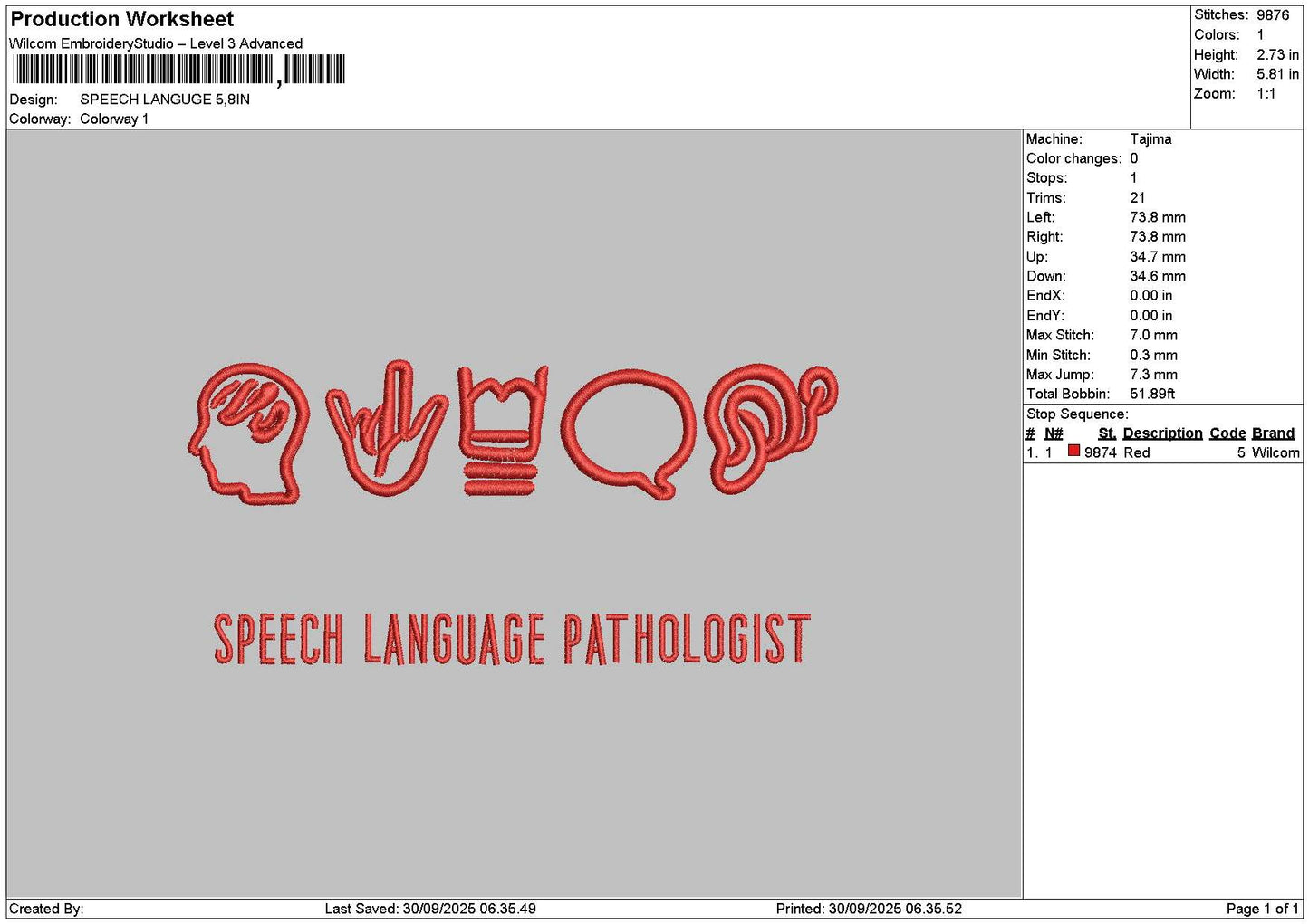 Speechtext Embroidery File 6 sizes