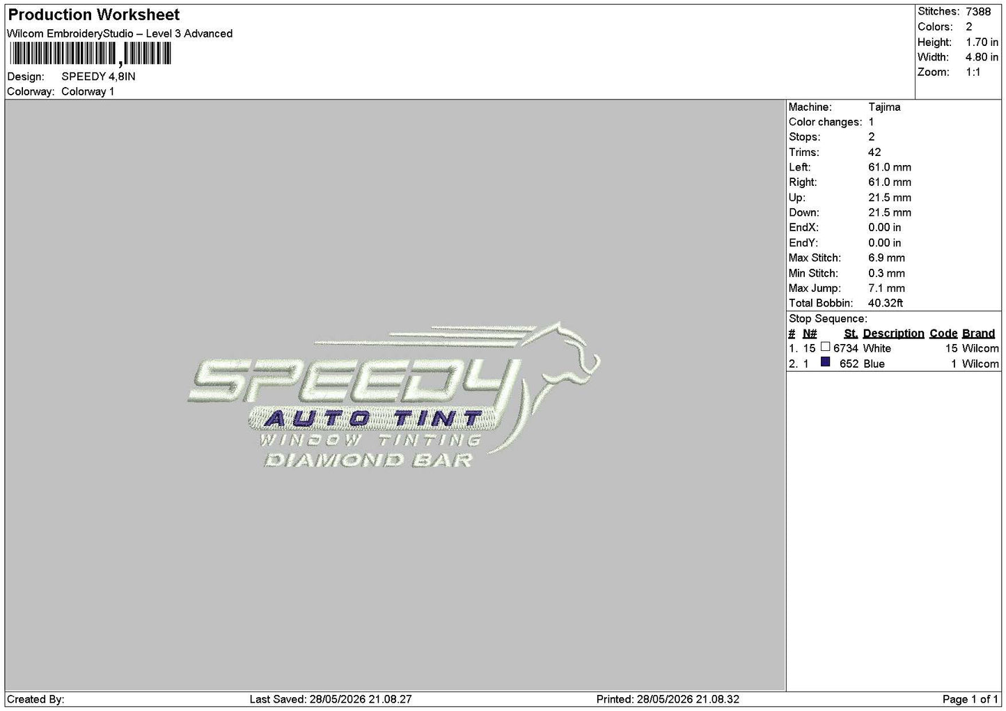 Speedytext 2805 Embroidery File 6 sizes