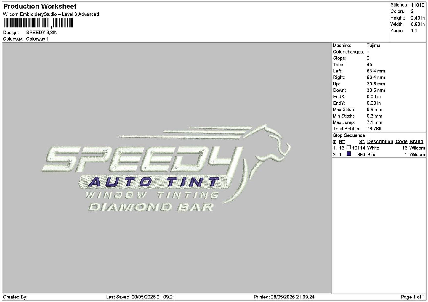 Speedytext 2805 Embroidery File 6 sizes
