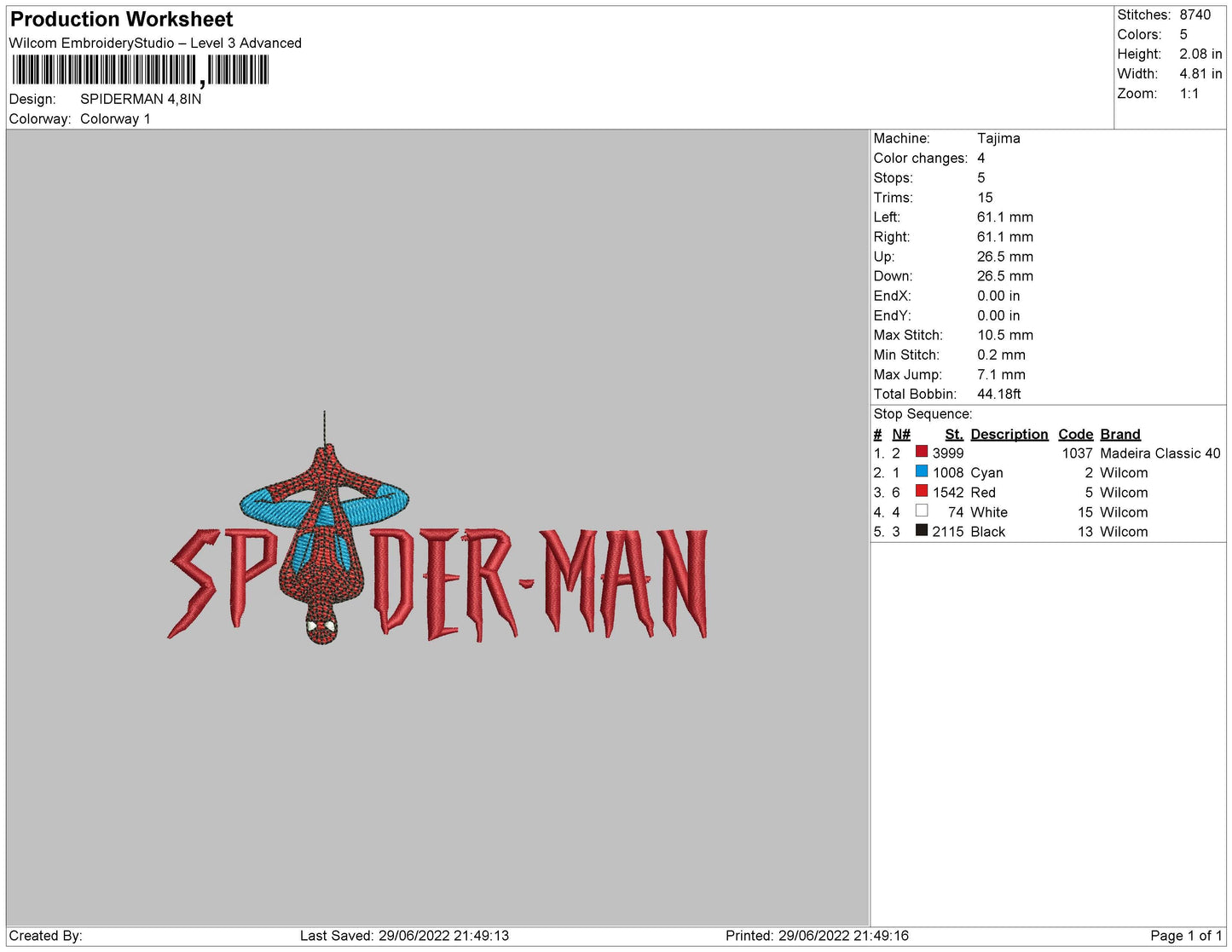 Spiderman Embroidry File 4 sizes