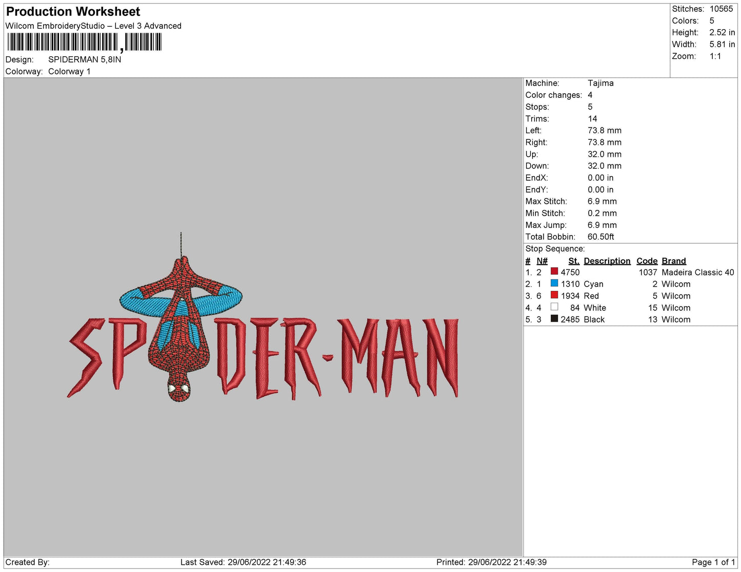 Spiderman Embroidry File 4 sizes