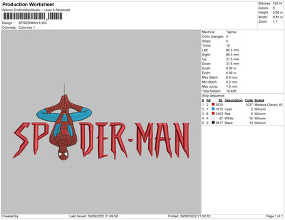 Spiderman Embroidry File 4 sizes