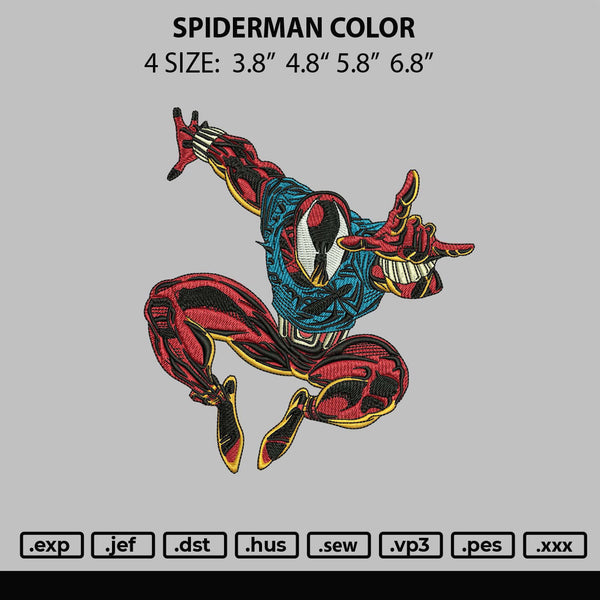Spiderman Color Embroidery File 4 size