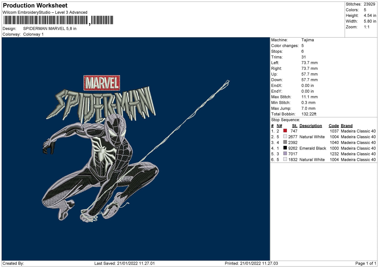 Spider Marv Embroidery File 4 size