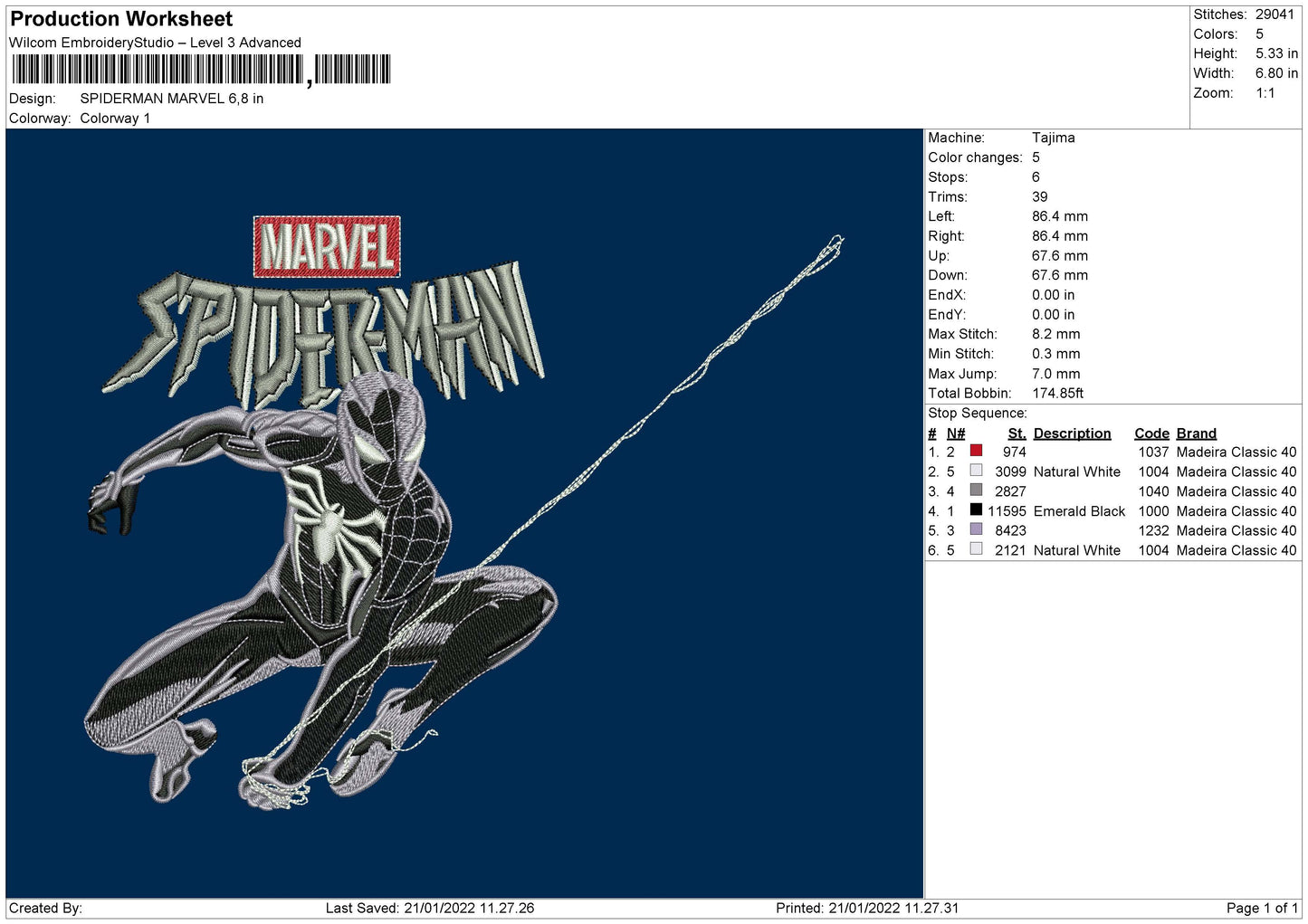 Spider Marv Embroidery File 4 size