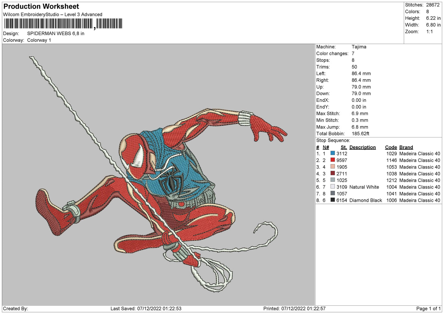 Spider W Embroidery File 6 sizes