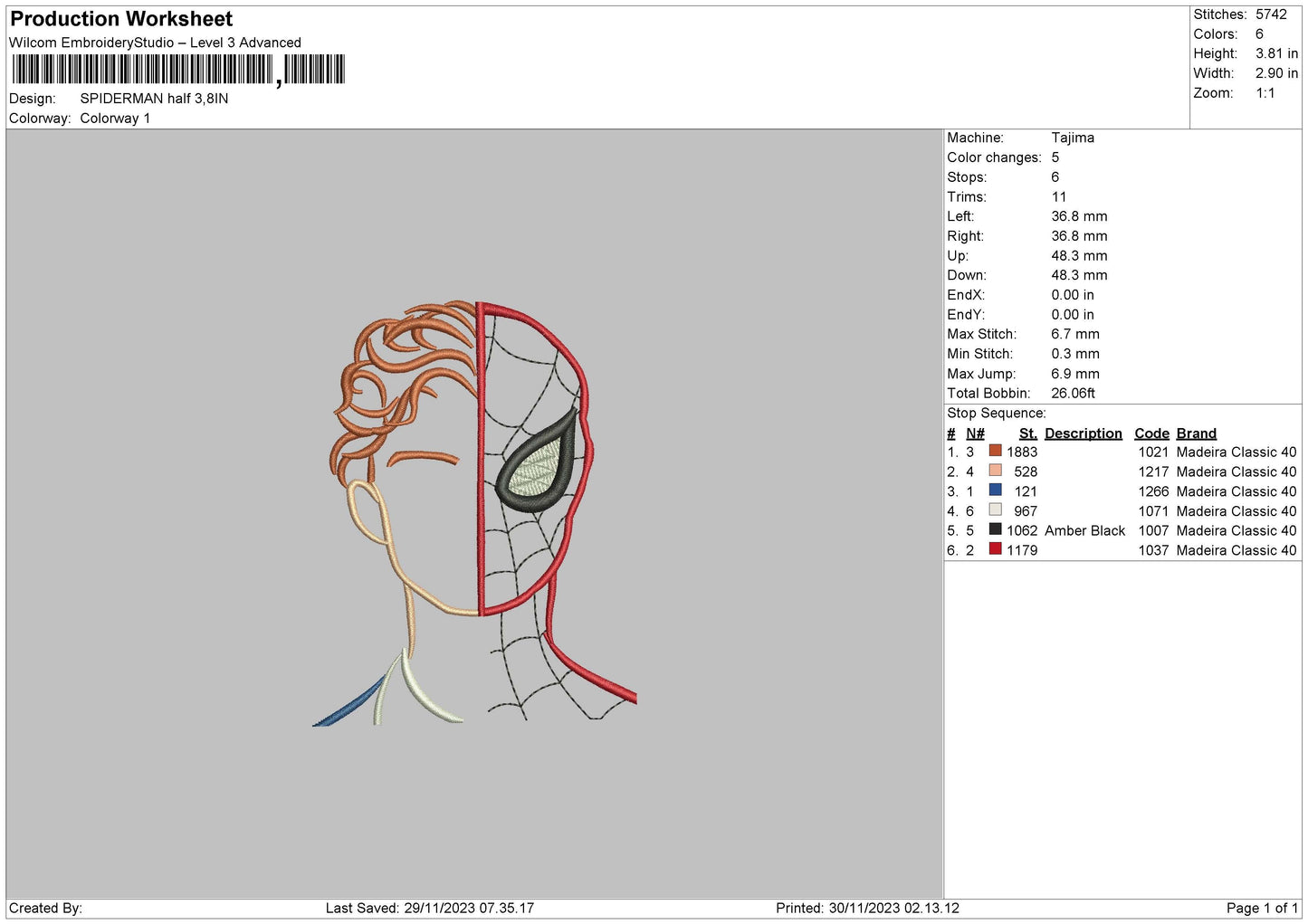 Spider Half Embroidery File 6 sizes