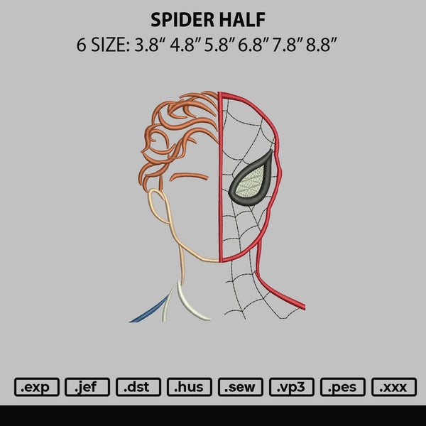 Spider Half Embroidery File 6 sizes