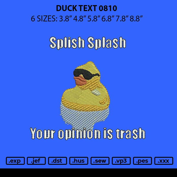 Duck Text 0810 Embroidery File 6 sizes