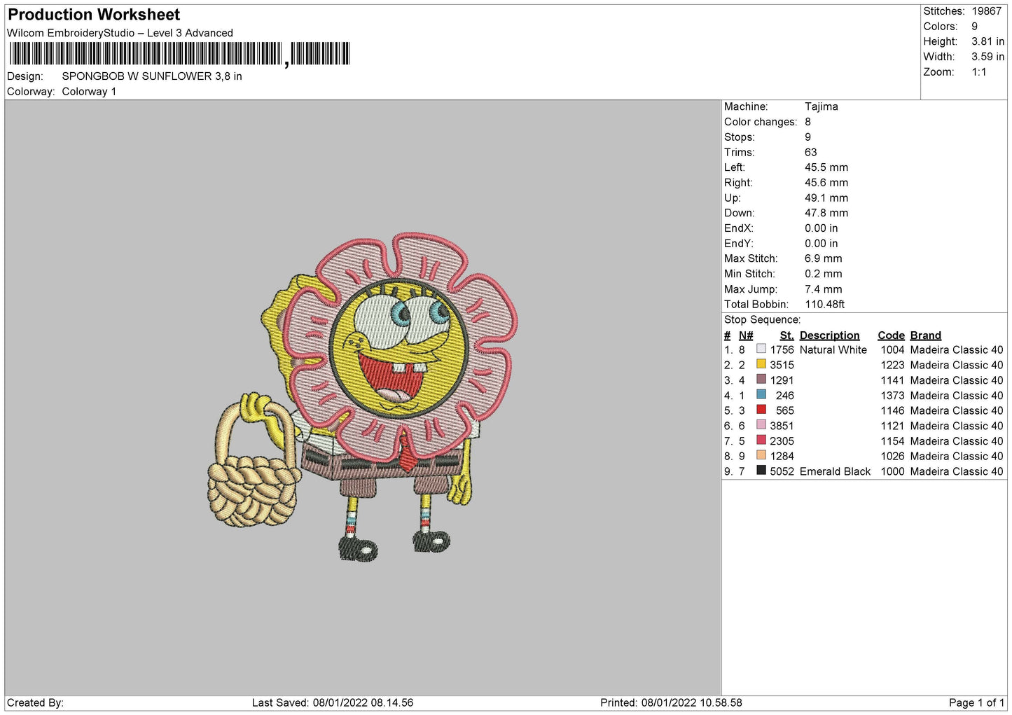 Spongebob W Flower Embroidery File 4 size