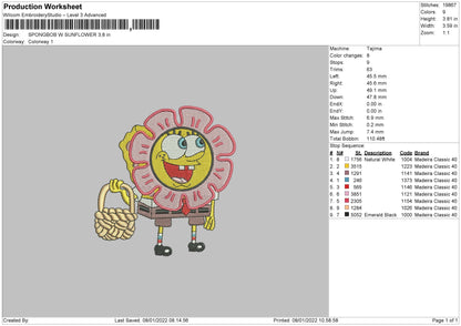 Spongebob W Flower Embroidery File 4 size