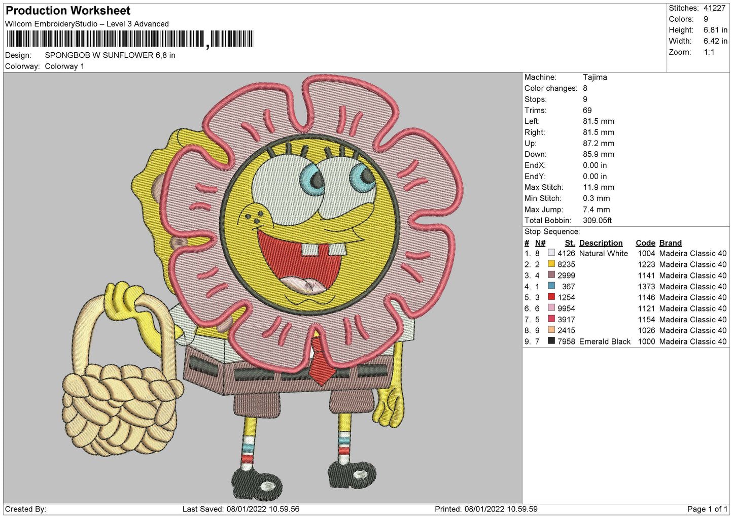 Spongebob W Flower Embroidery File 4 size