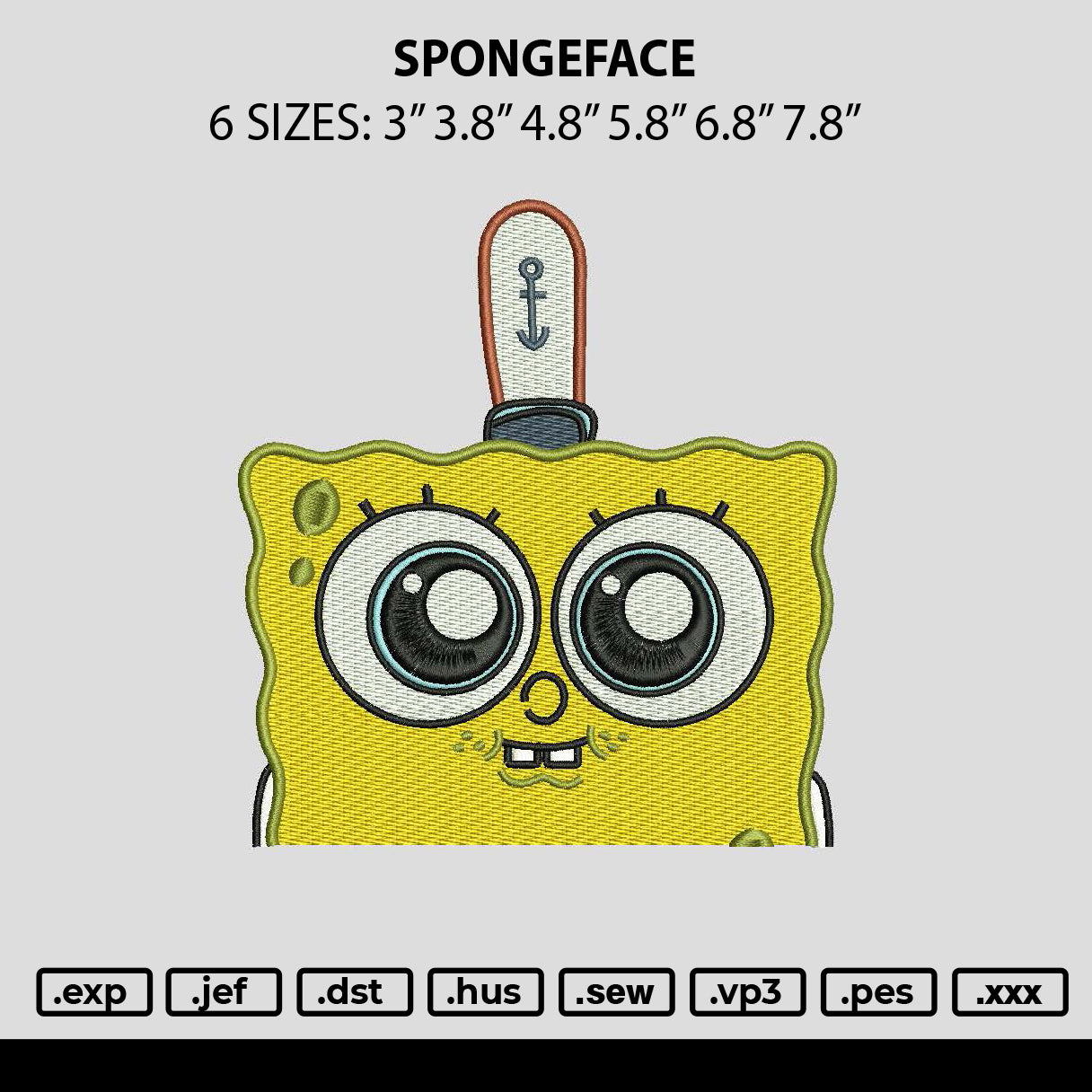 Spongeface Embroidery File 6 sizes