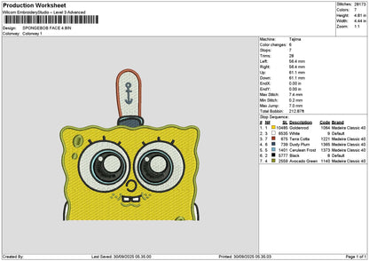 Spongeface Embroidery File 6 sizes