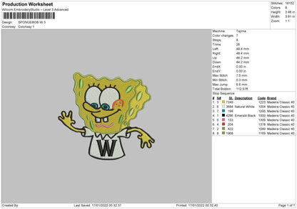 Spongebob W Embroidery File 5 size