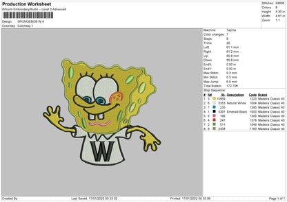 Spongebob W Embroidery File 5 size