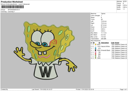 Spongebob W Embroidery File 5 size