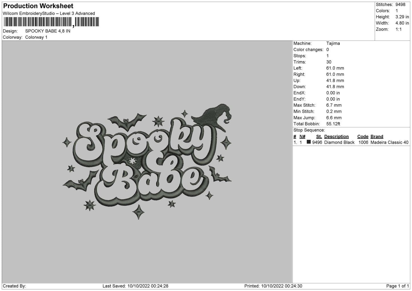 Spooky Babe Embroidery File 6 sizes
