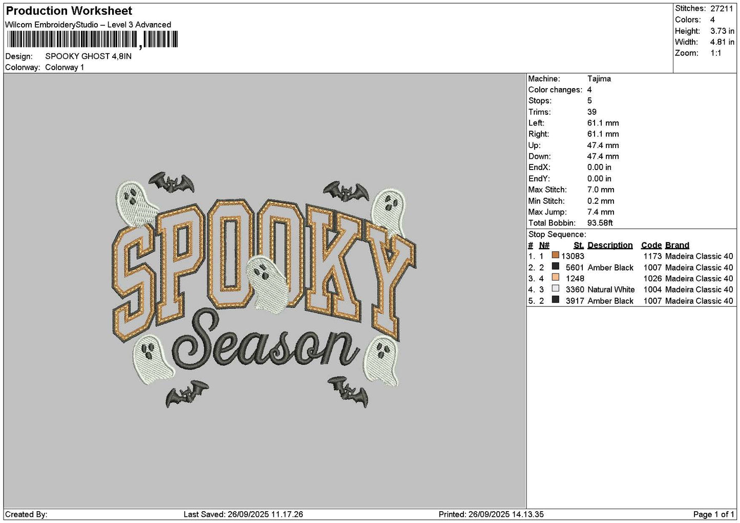 Spooky Ghost 2609 Embroidery File 6 sizes