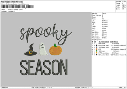 Spooky Season V2 Embroidery File 5 sizes