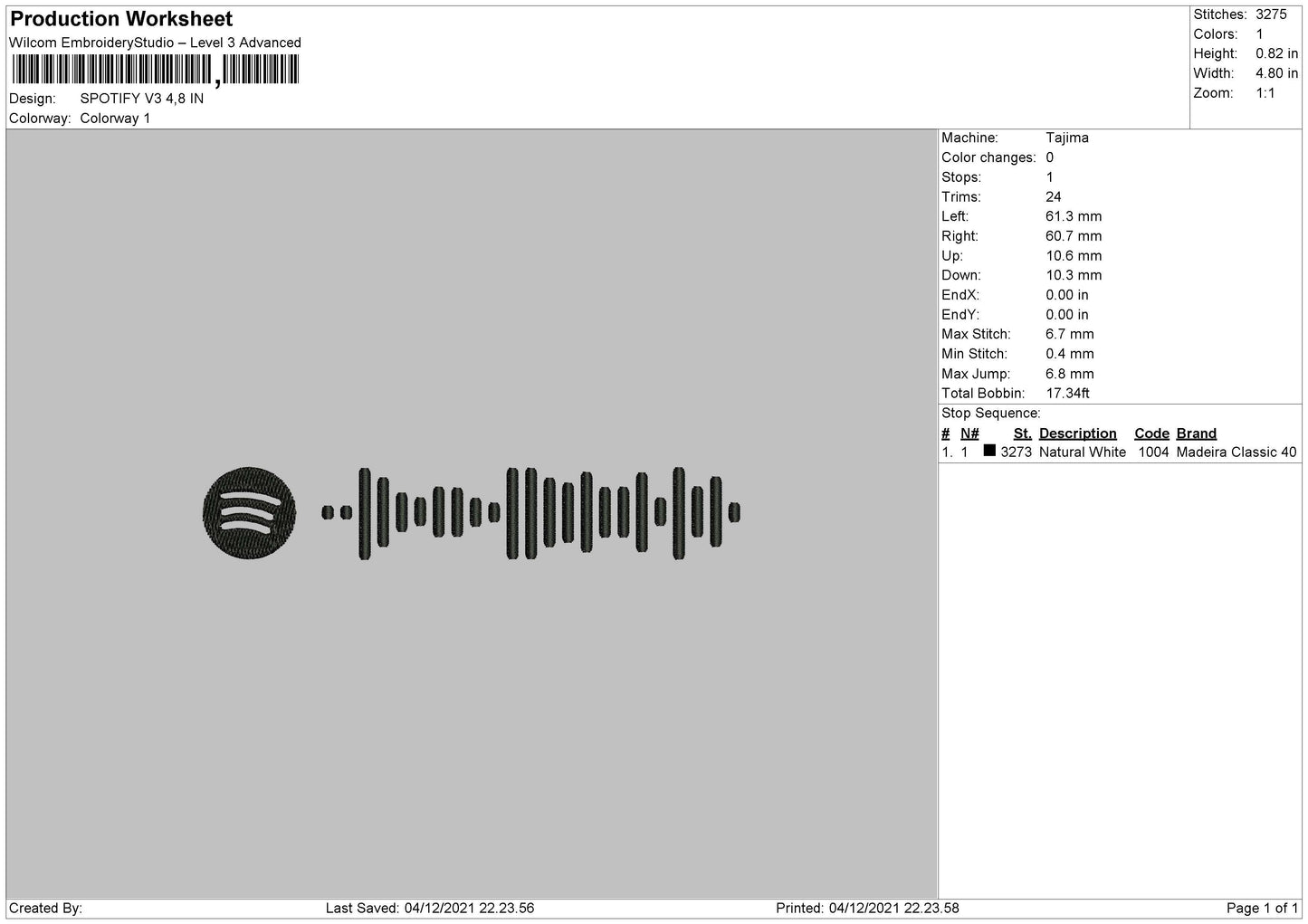 Spotify V3 Embroidery File 4 size
