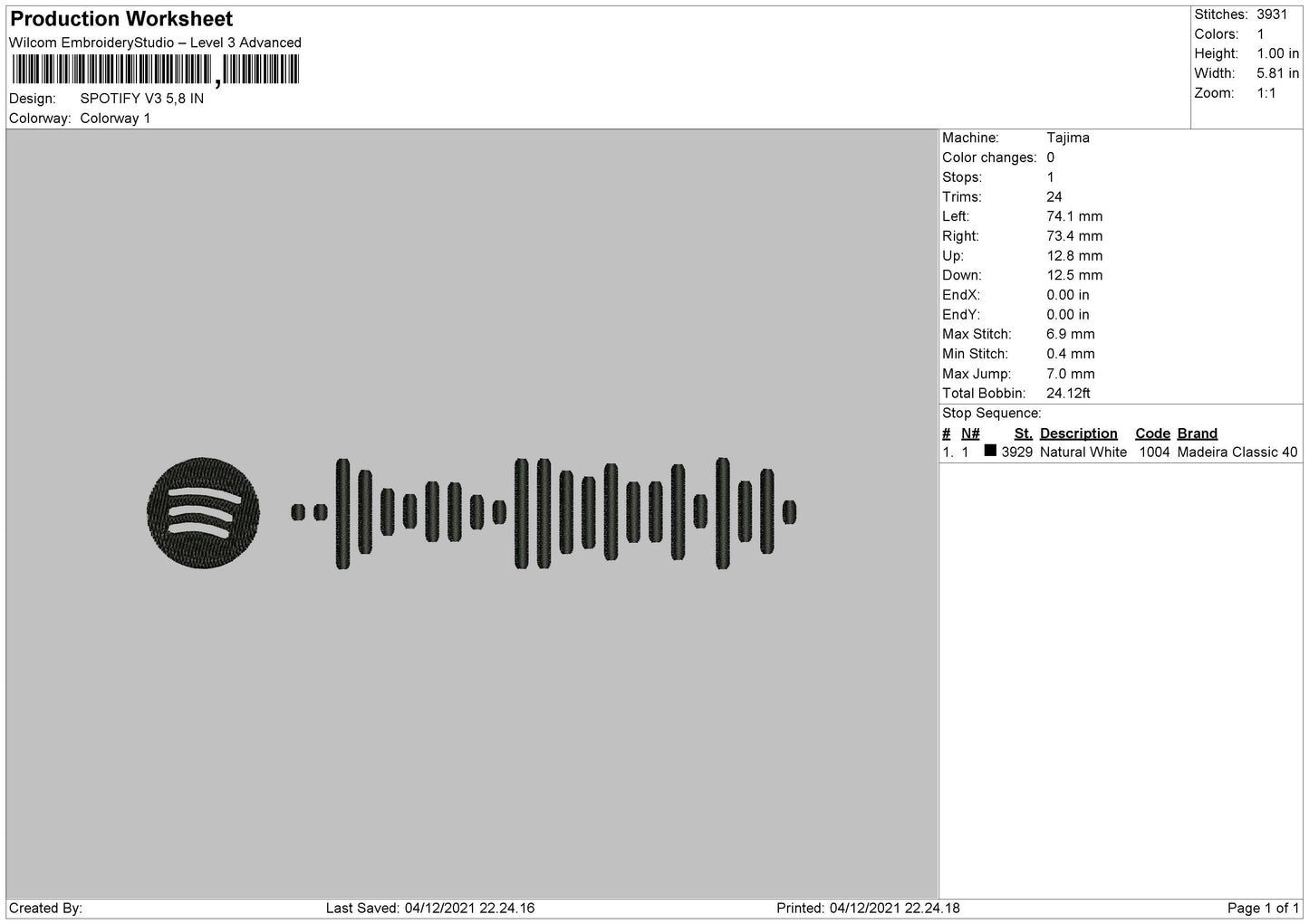 Spotify V3 Embroidery File 4 size