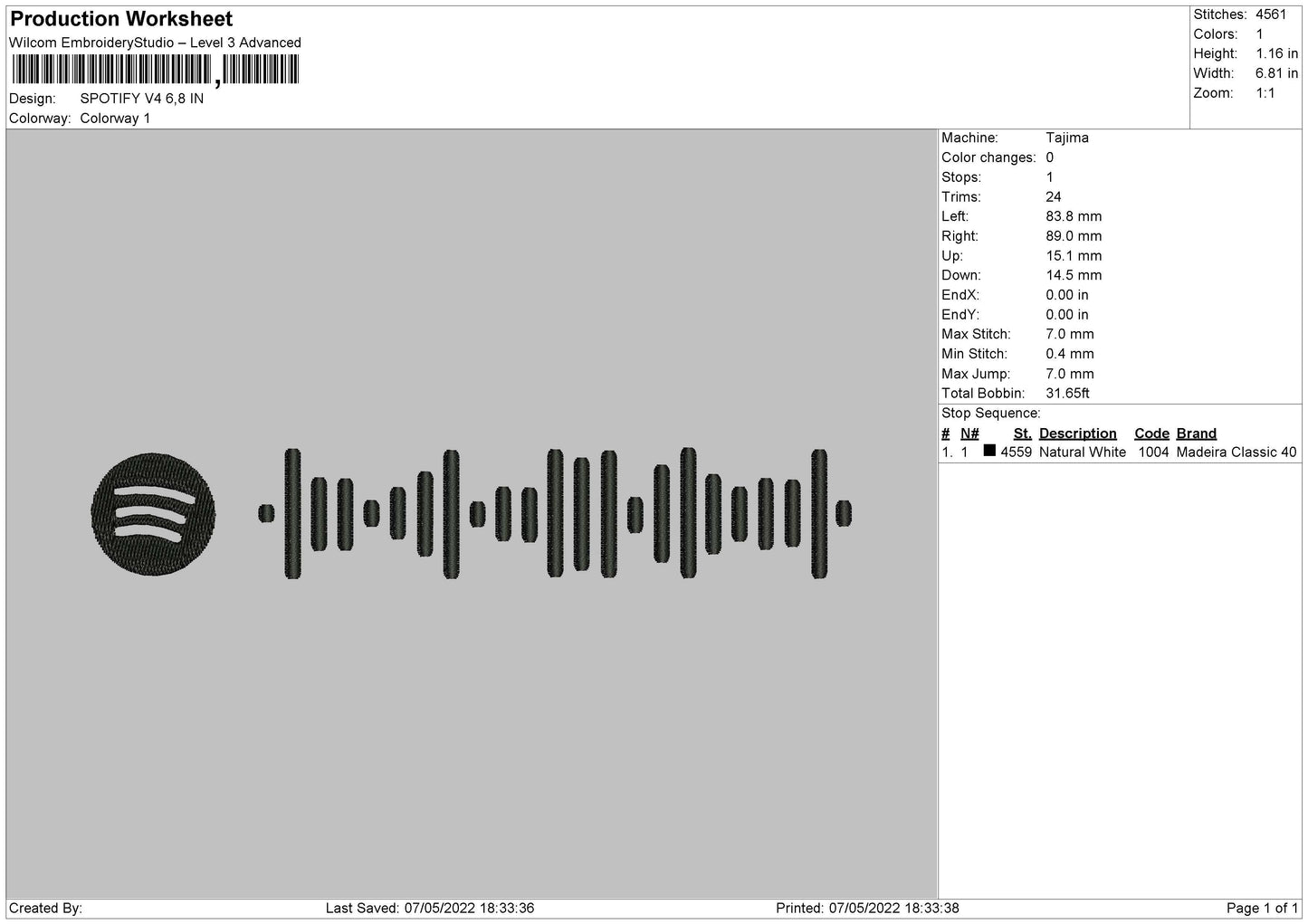 Spotify V4 Embroidery File 4 size