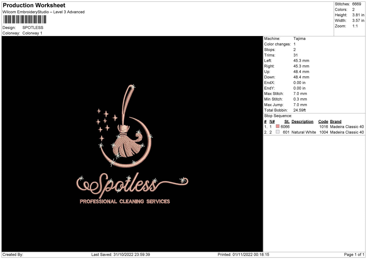 Spotless Embroidery File 6 sizes
