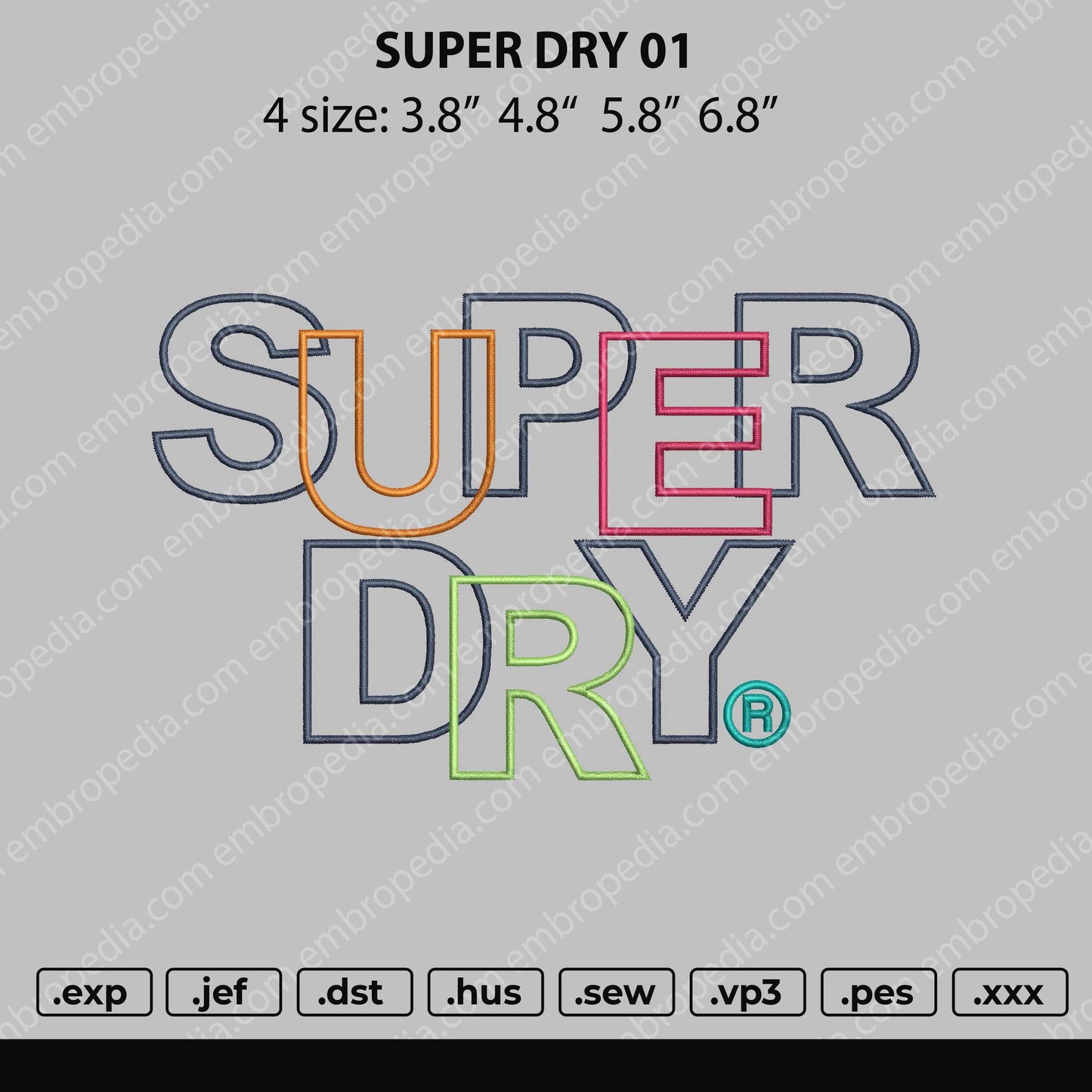 SuperDry 01 Embroidery File 4 size