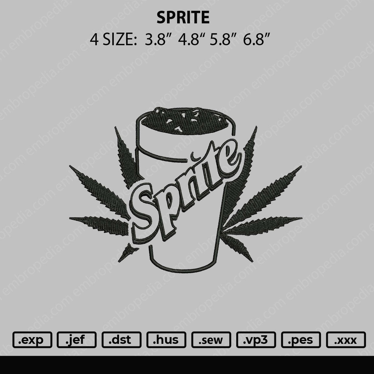Sprite Embroidery File 4 size