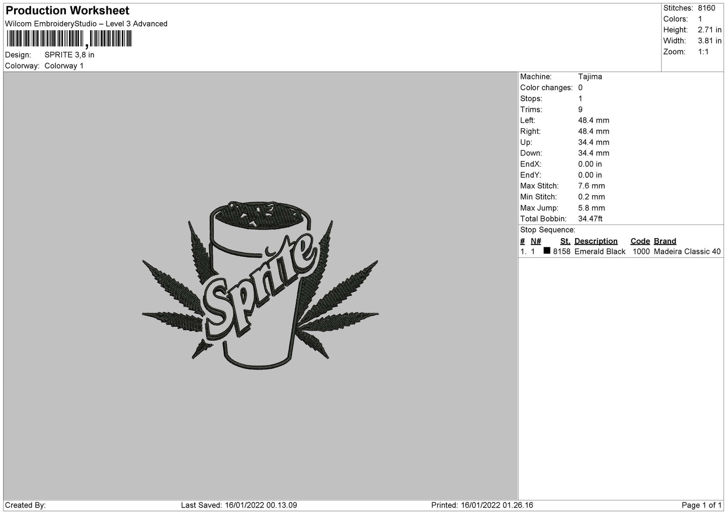 Sprite Embroidery File 4 size