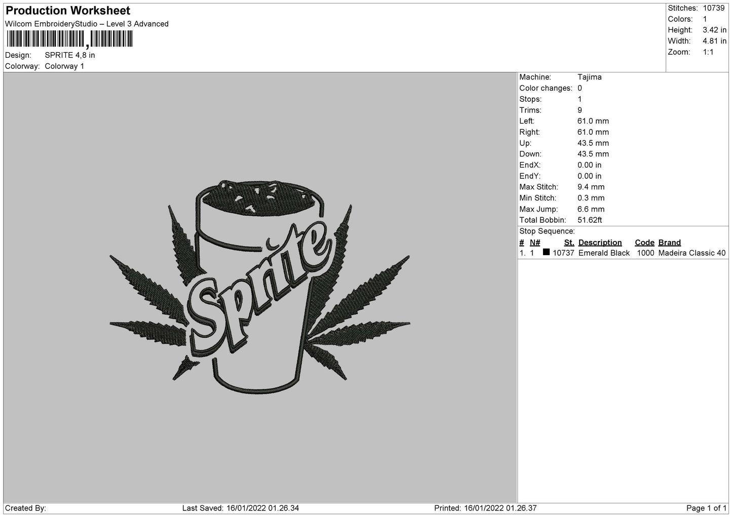 Sprite Embroidery File 4 size