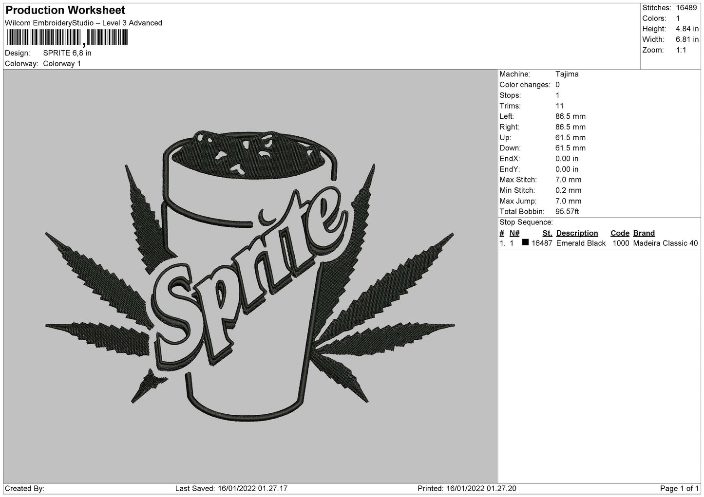 Sprite Embroidery File 4 size