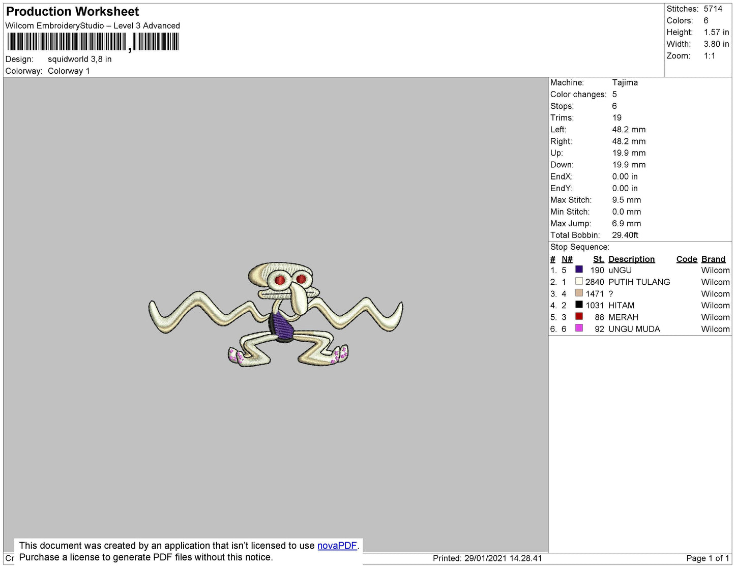 Squidwrd Dance Embroidery File 4 size