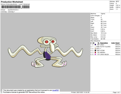 Squidwrd Dance Embroidery File 4 size