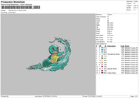 Squirtle On Wave Embroidery File 4 sizes