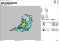 Squirtle On Wave Embroidery File 4 sizes