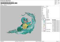 Squirtle On Wave Embroidery File 4 sizes