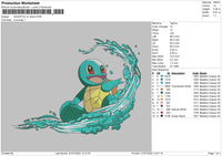 Squirtle On Wave Embroidery File 4 sizes